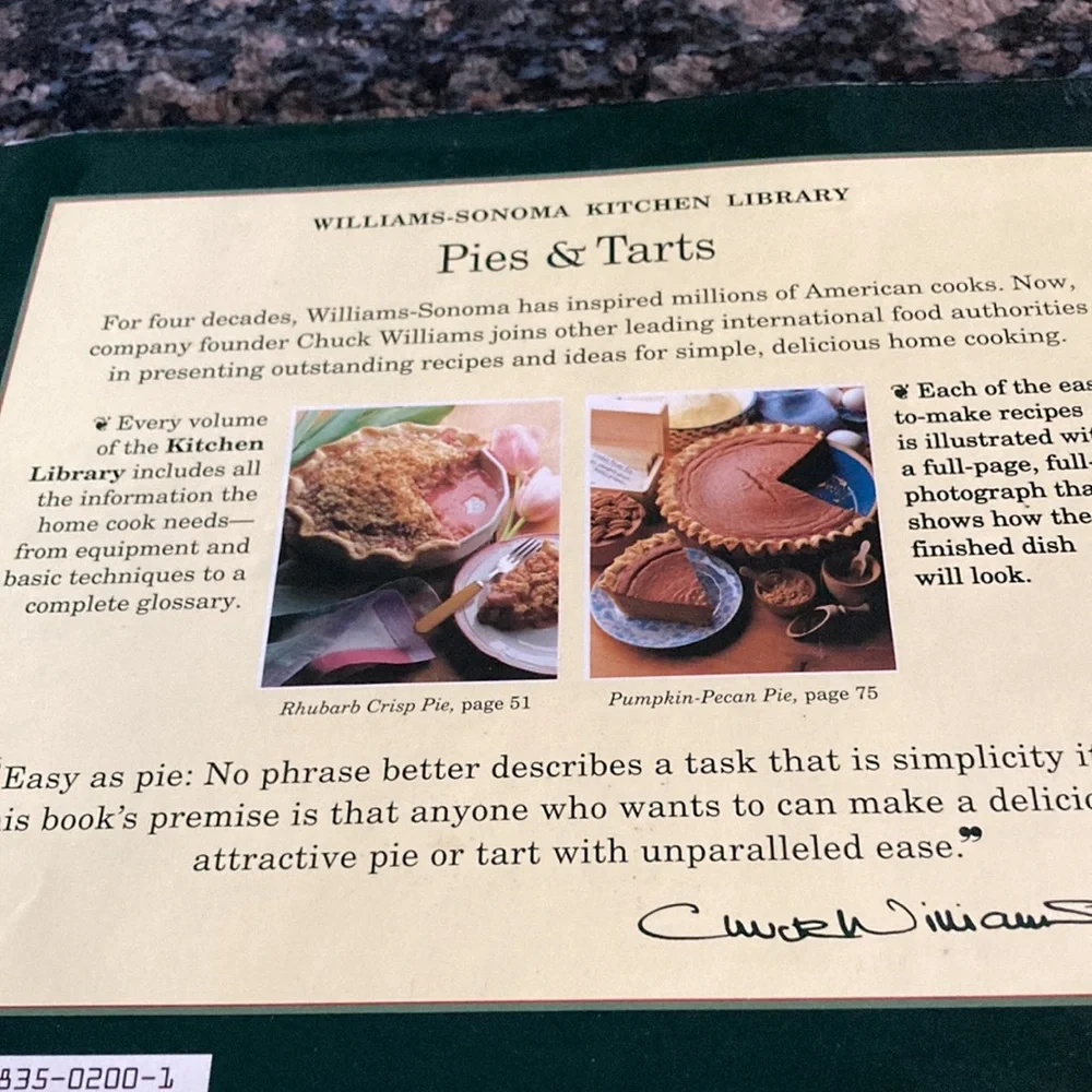 WILLIAMS-SONOMA KITCHEN LIBRARY PIES & TARTES HARDCOVER BOOK